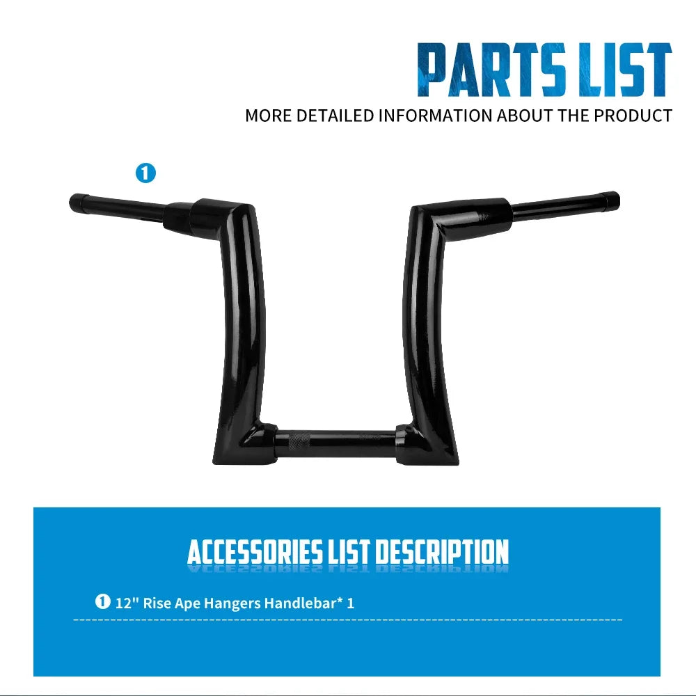 Motorcycle Handlebar 12" 14" 16" Rise Handle Bar For Harley Touring FLHT FLHR Dyna Softail Breakout Fat Boy Drag Fat Bars Black