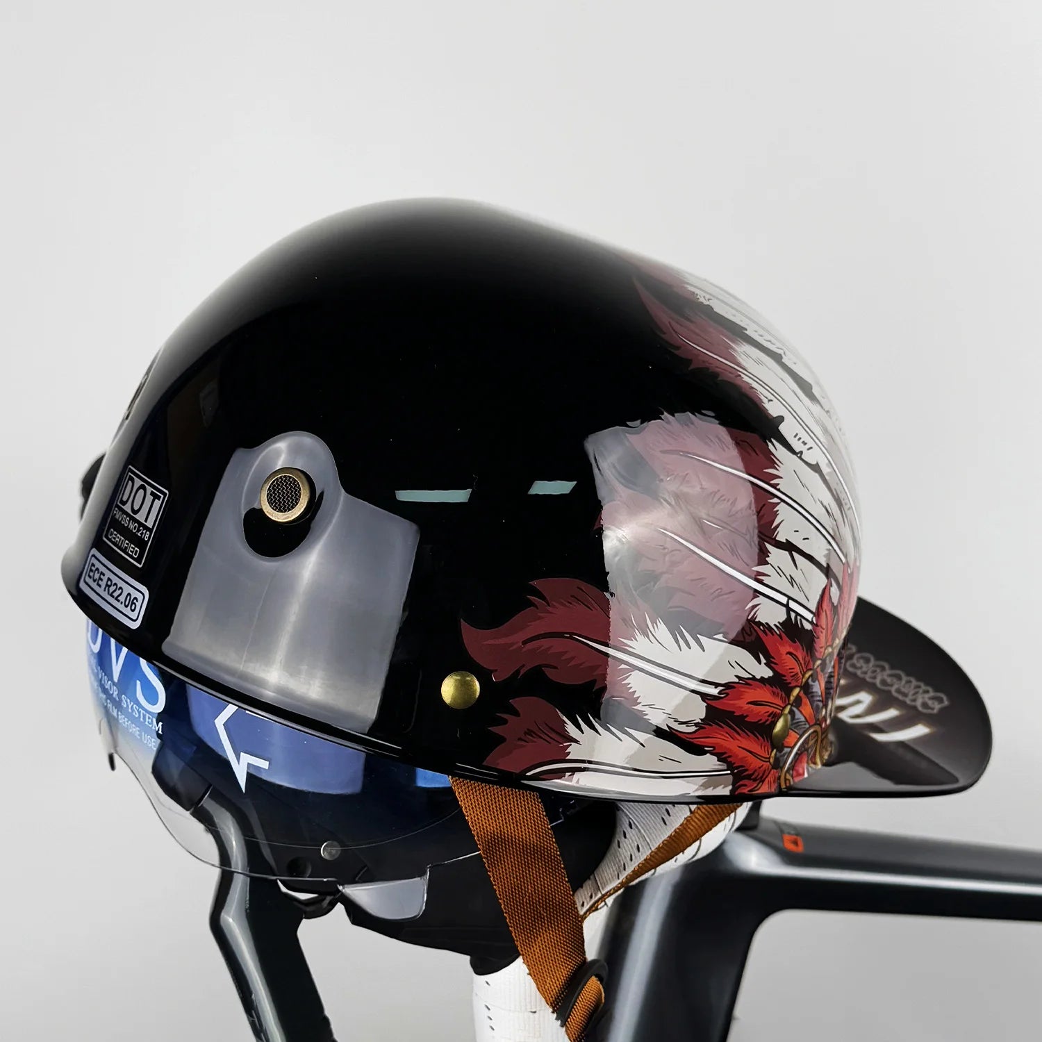 Motorcycle Retro Half Helmet with Blue built-in lenses Baseball Helmet For Harley Motorcycle Electric Scooter