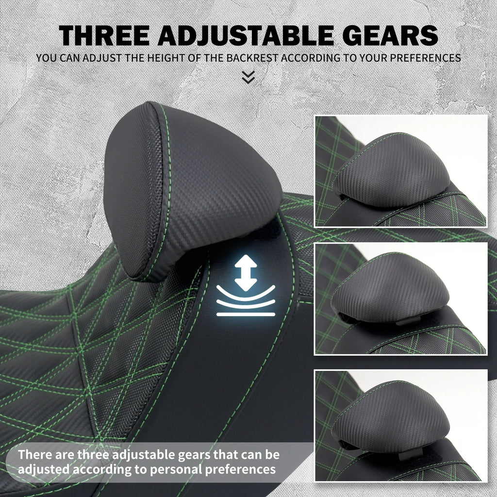 Motorcycle 2-Up Seat With Driver Backrest Cushions Lattice Stitch Front Rear Seat For Harley Touring Electra Glide FLHR 2009-23