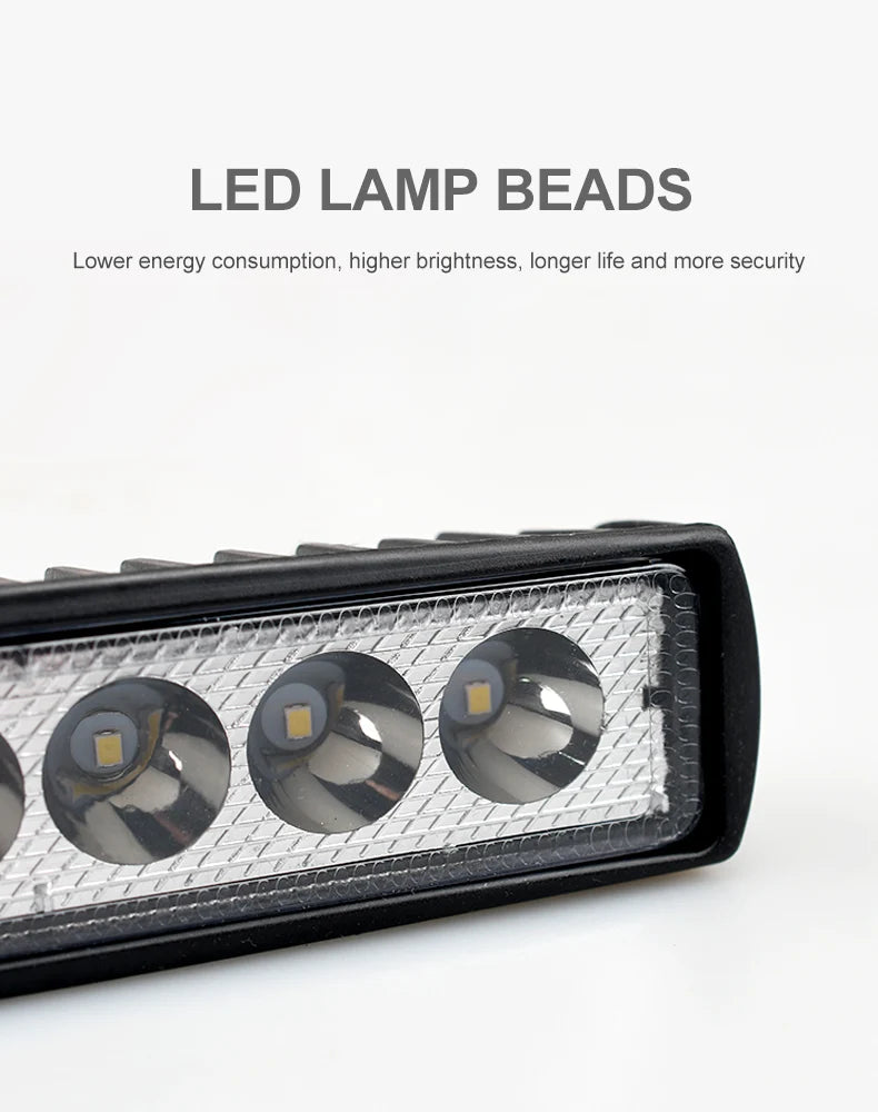 18w 6 LED Motocycle Work Light High Bright Spotlight Offroad Automobile Truck Driving Fog Headlights DRL Driving Lamp 12V