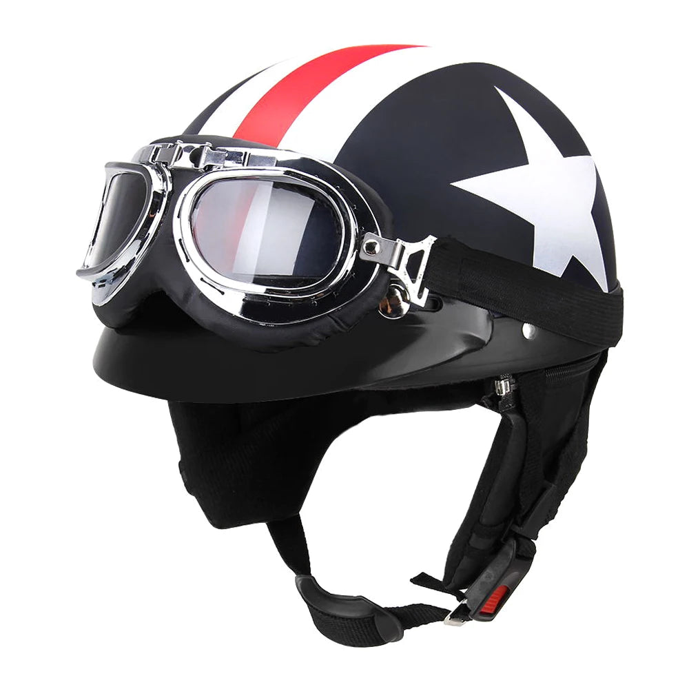 Motorcycle Helmet Half Open Face Retro Vintage Style Moto Casco Capacete Moto Helmet with Visor UV Goggles Motocross Motorbike