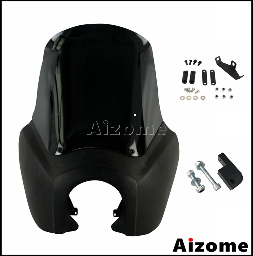 Motorcycle Headlight Fairing W/Outer 15" Windshield Screen &Mounting Relocation Block Kit For Harley Dyna Street Bob Super Glide