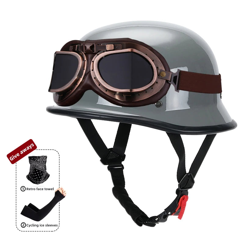 Motorcycle helmet for men in summer, Harley retro half helmet electric car, German style soldier prince cruise car, four season