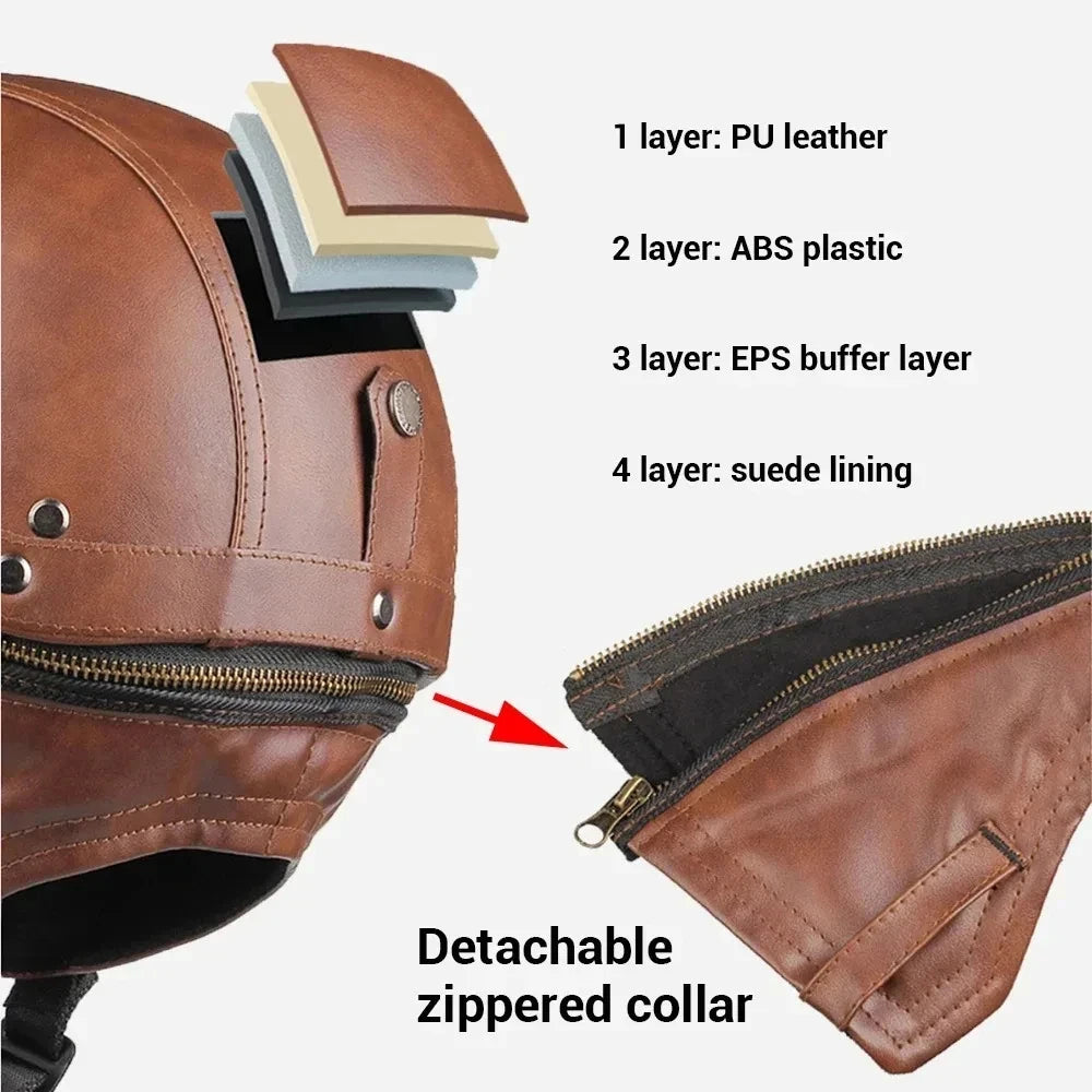 Motorcycle Helmet Retro PU Four Fashion Helmet Ride Half Scooter Helmet Motorcycle For Men And Women