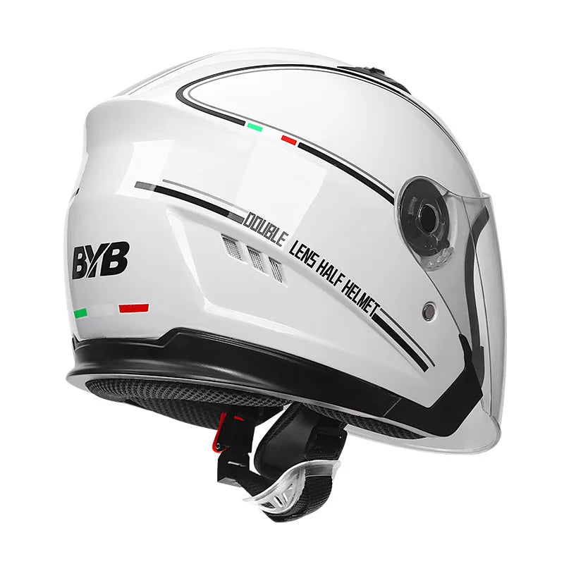 Motorcycle Open Face Helmet For Men And Women Dual Lens Sun Visor Face Shield Top Lightweight Scooter Bike Retro 3/4 Helmet