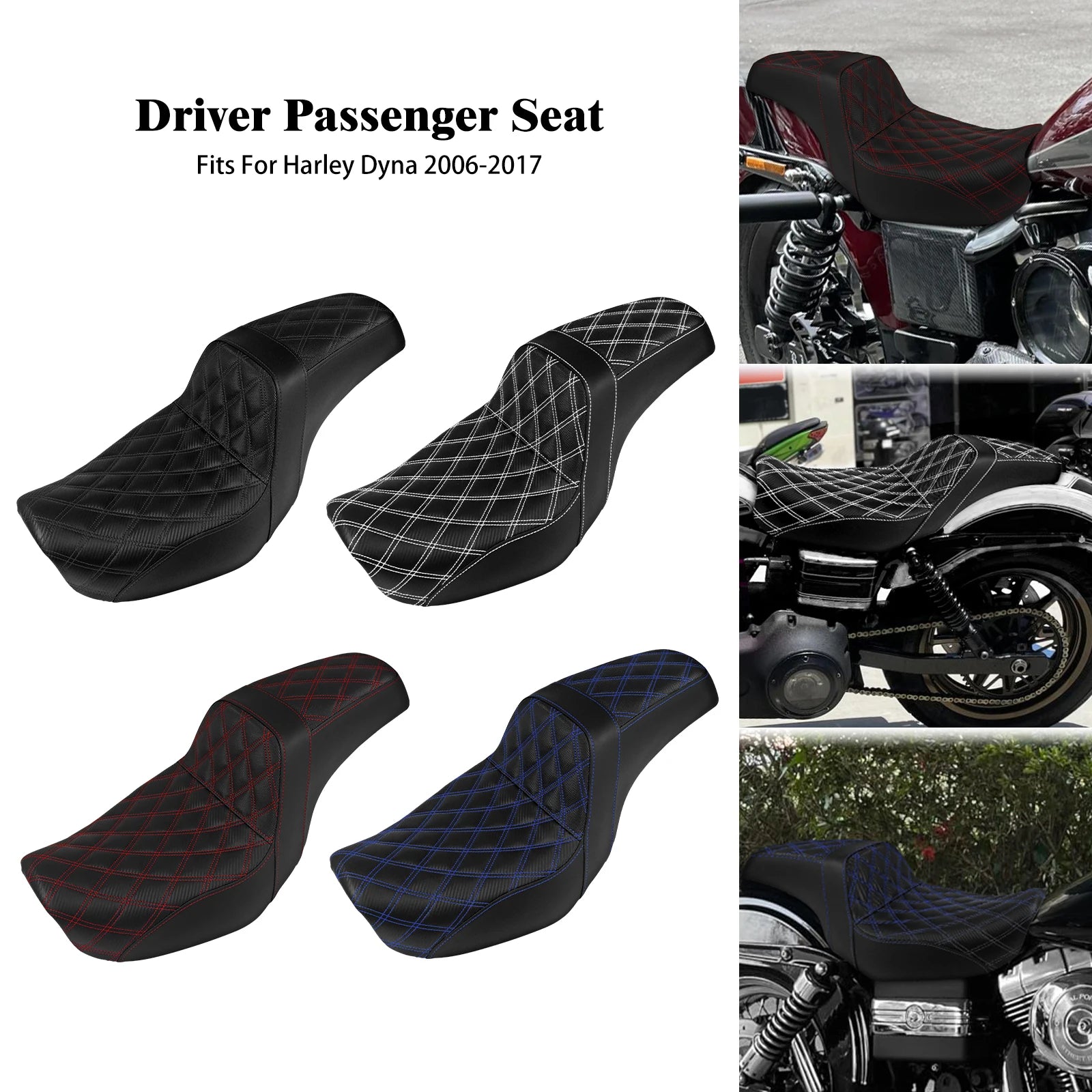 Two-Up Motorcycle Driver Passenger Seat Front Rear Cushions Leather Rider Seat For Harley Dyna 2006-2017 Street Bob Fat Bob FXDL