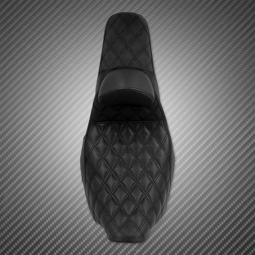 Motorcycle 2-Up Seat With Driver Backrest Cushions Lattice Stitch Front Rear Seat For Harley Touring Electra Glide FLHR 2009-23