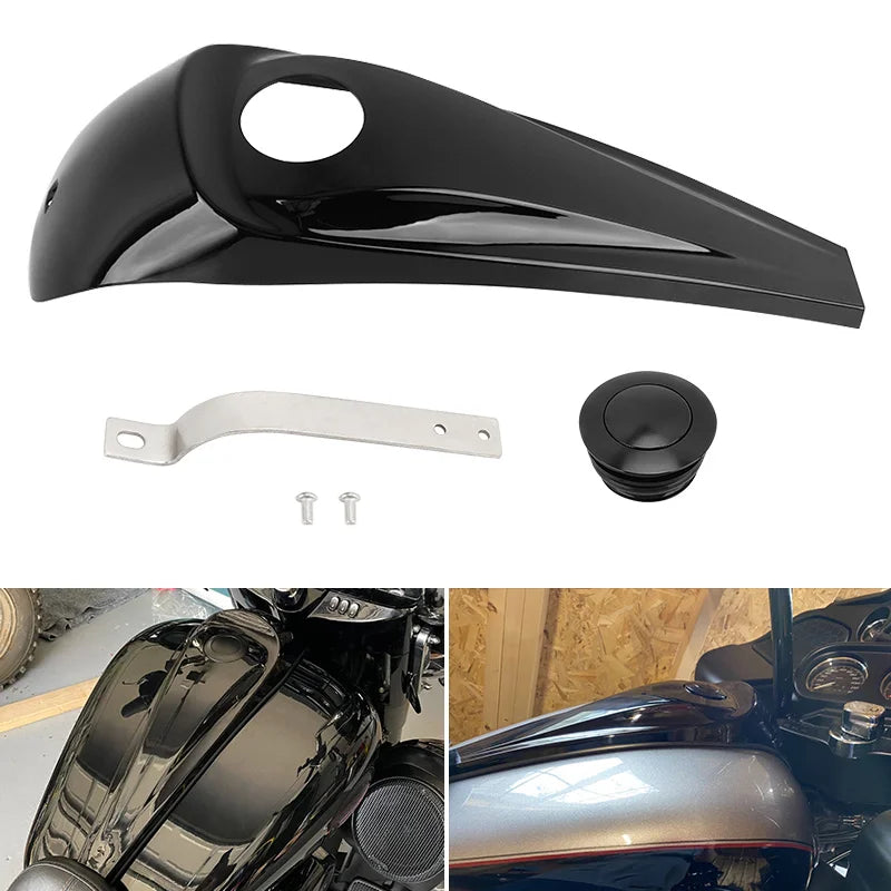 Motorcycle Oil Gas Cap Cover Smooth Dash Fuel Tank Console Trim Panel For Harley Touring Electra Glide Street FLHT FLHX 08-23