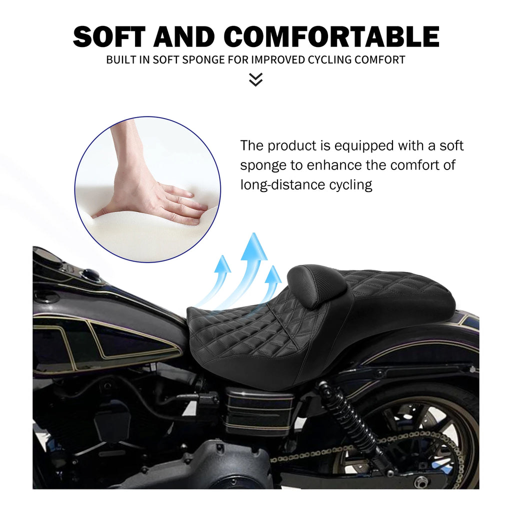 Motorcycle Two Up Seat With Backrest Driver Passenger Saddle Cushions Seat For Harley Dyna Low Rider Fat Bob Street Bob 06-2017