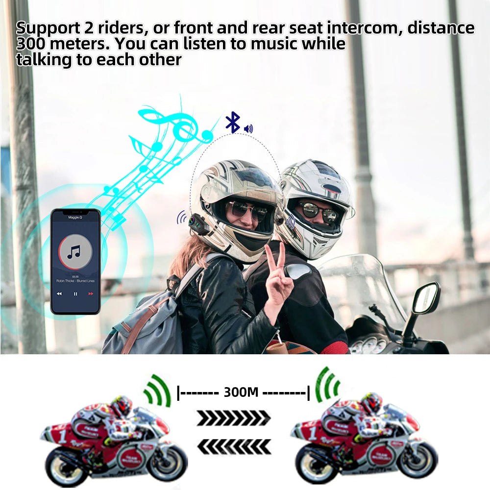 1/2Pcs Motorcycle Helmet Bluetooth Intercom Headset Wireless Interphone Intercomunicador Moto Waterproof HandsfreeCall Headphone