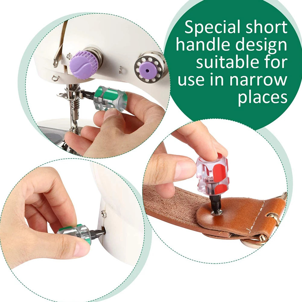 3Pcs Short Screwdriver Flat Head Cross-Head 2-in-1 Set For Narrow Spaces Repairing Sewing Machines Hand Tools