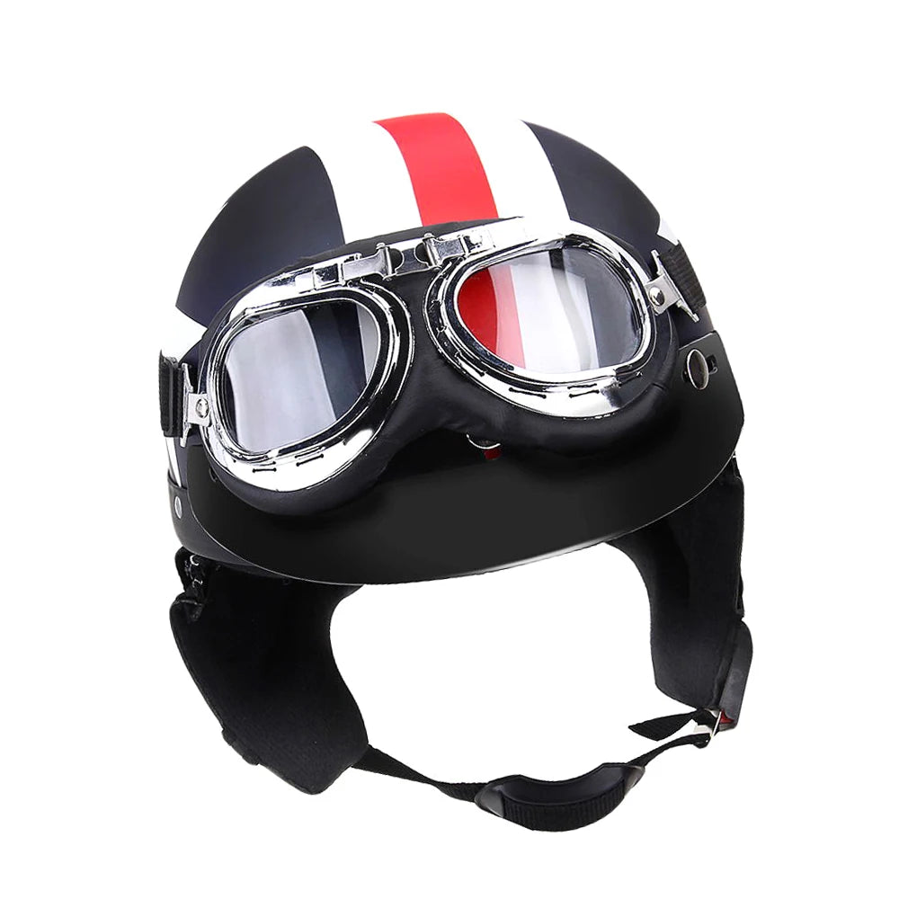 Motorcycle Helmet Half Open Face Retro Vintage Style Moto Casco Capacete Moto Helmet with Visor UV Goggles Motocross Motorbike