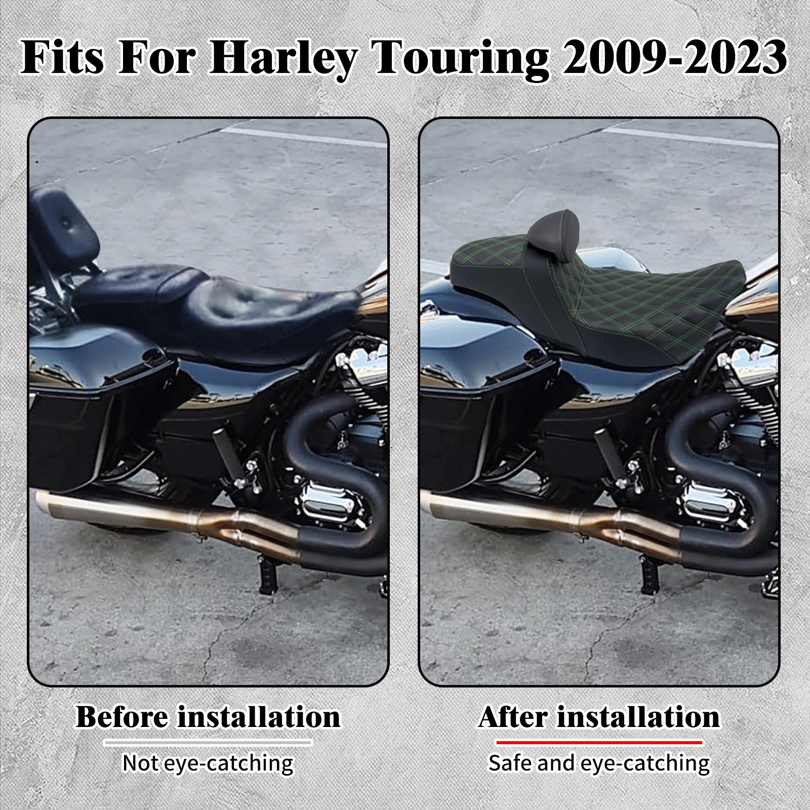 Motorcycle 2-Up Seat With Driver Backrest Cushions Lattice Stitch Front Rear Seat For Harley Touring Electra Glide FLHR 2009-23