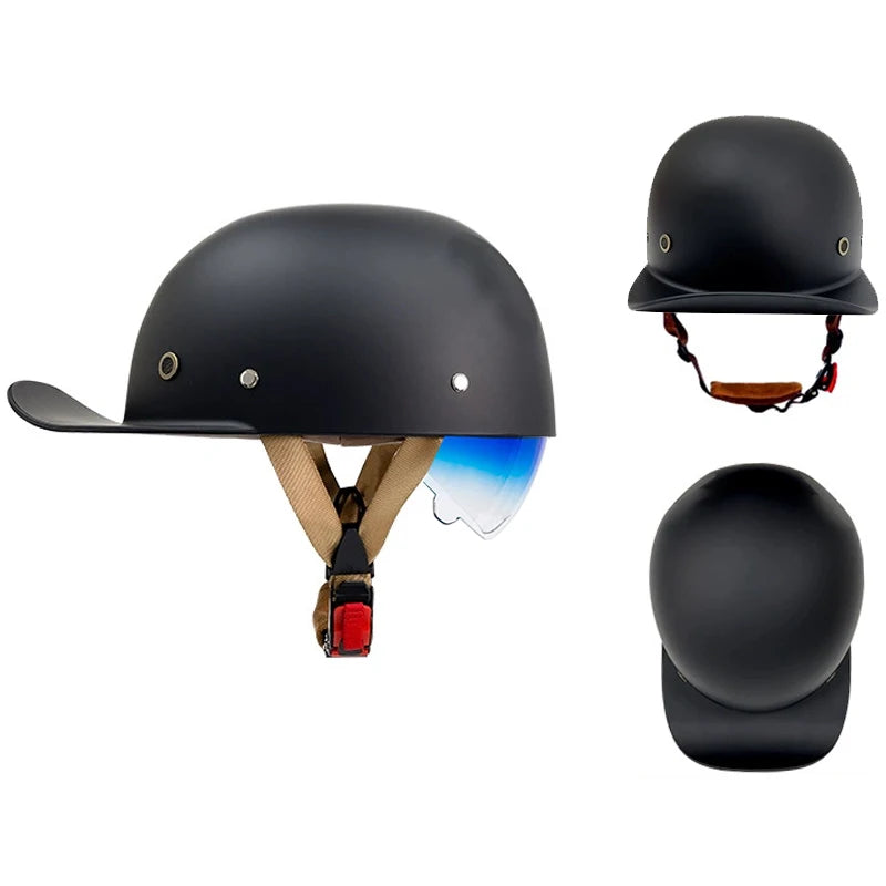Motorcycle Helmet Street Retro Baseball Cap Moto Helmet with Blue Lenses Half Helmet Men Women Capacete De Moto ECE DOT Approved