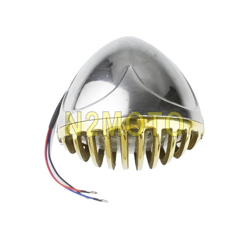 Retro Motorcycle 5" Scalloped Brass Headlight Finned Grill For Harley Dyna Road King Street Glide Electra Glide Custom Headlamp