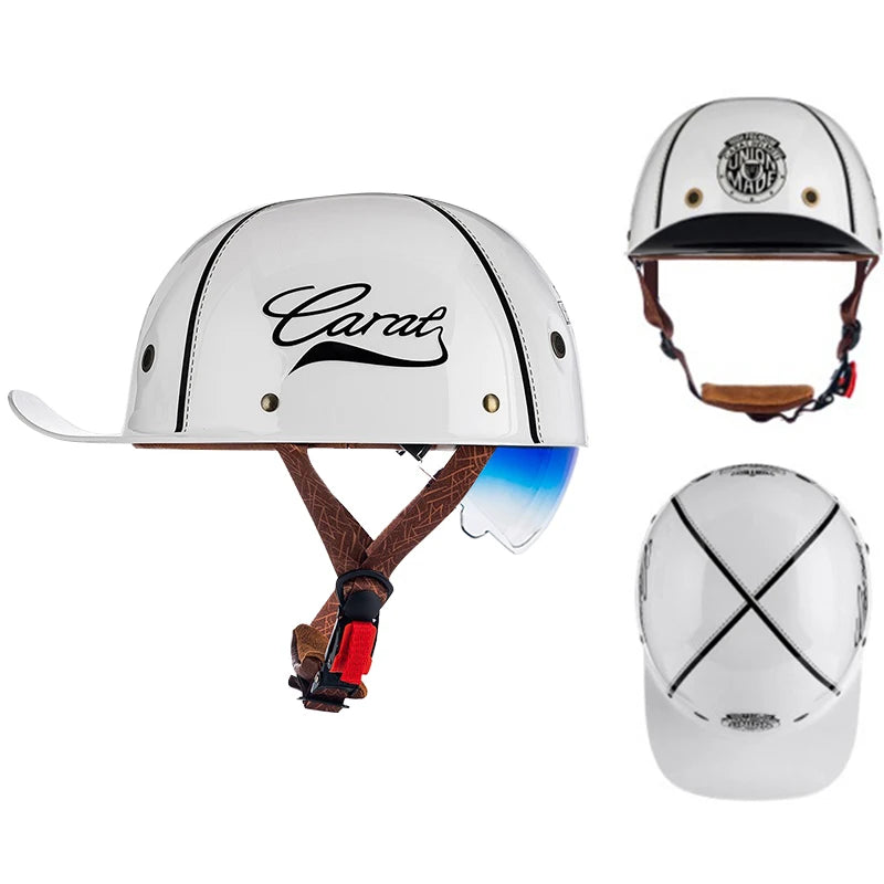 Motorcycle Helmet Street Retro Baseball Cap Moto Helmet with Blue Lenses Half Helmet Men Women Capacete De Moto ECE DOT Approved