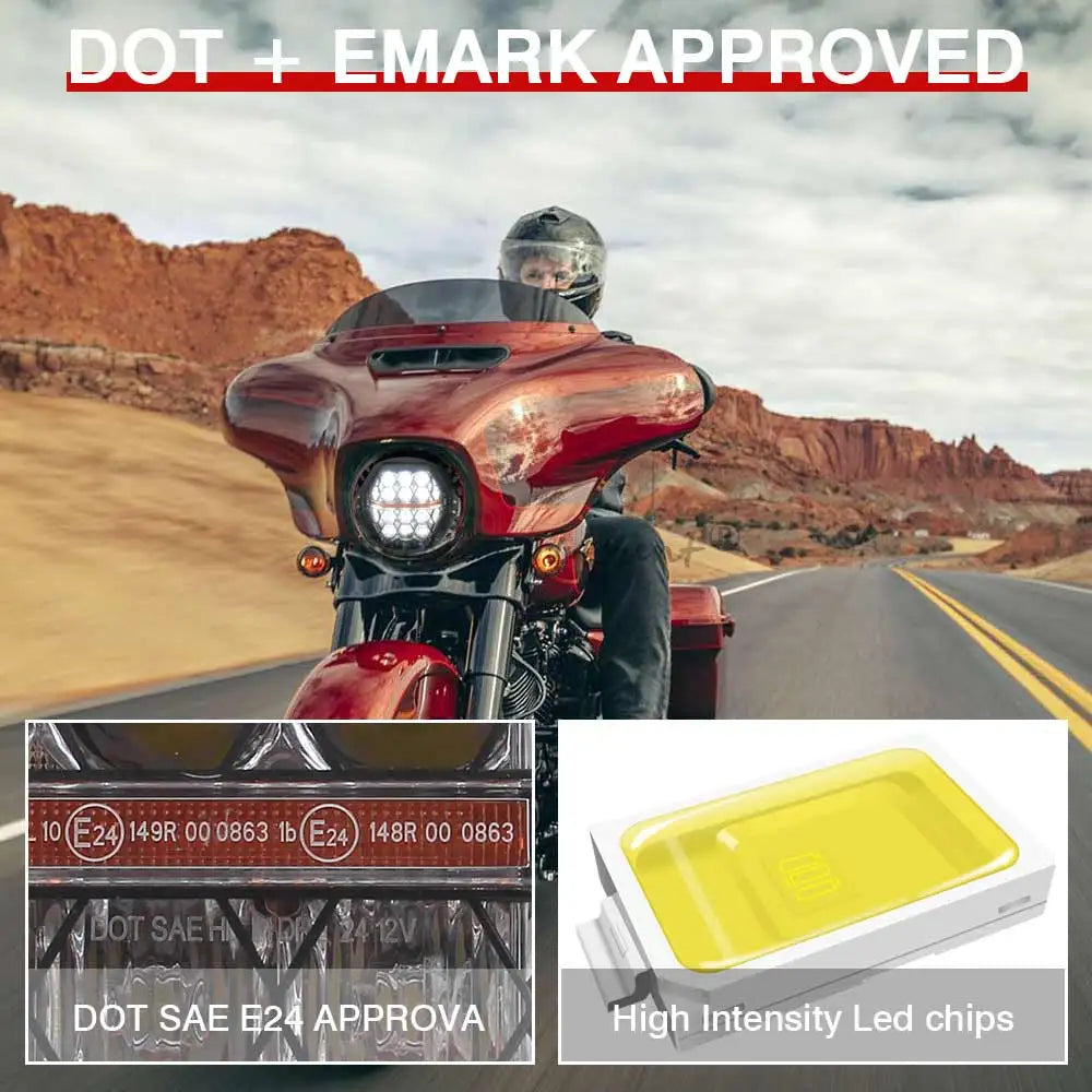 7" LED Headlight Motorcycle Hi/Lo Beam Headlamp Amber DRL Light For Harley Touring FLD Road King Street Glide Softail Fat Boy