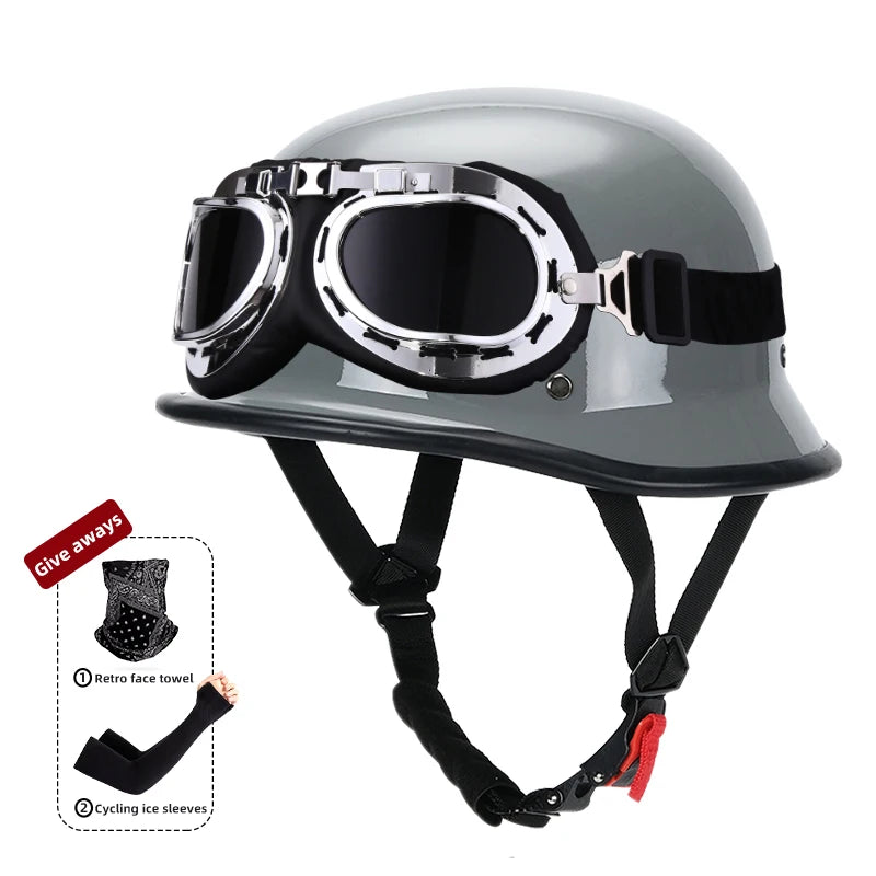 Motorcycle helmet for men in summer, Harley retro half helmet electric car, German style soldier prince cruise car, four season