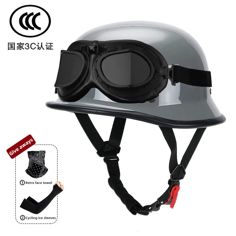 Motorcycle helmet for men in summer, Harley retro half helmet electric car, German style soldier prince cruise car, four season