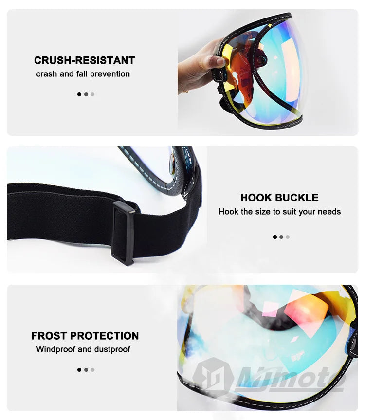 Motorcycle Helmet Glasses Sun Protection Women's Men Moto Glasses Helmet Goggles Anti-Fog Sun Visor Motocross Helmet Eyeglasses