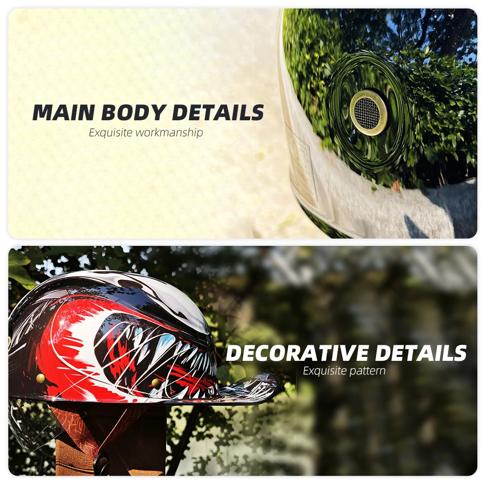 Motorcycle Retro Half Helmet with Blue built-in lenses Baseball Helmet For Harley Motorcycle Electric Scooter