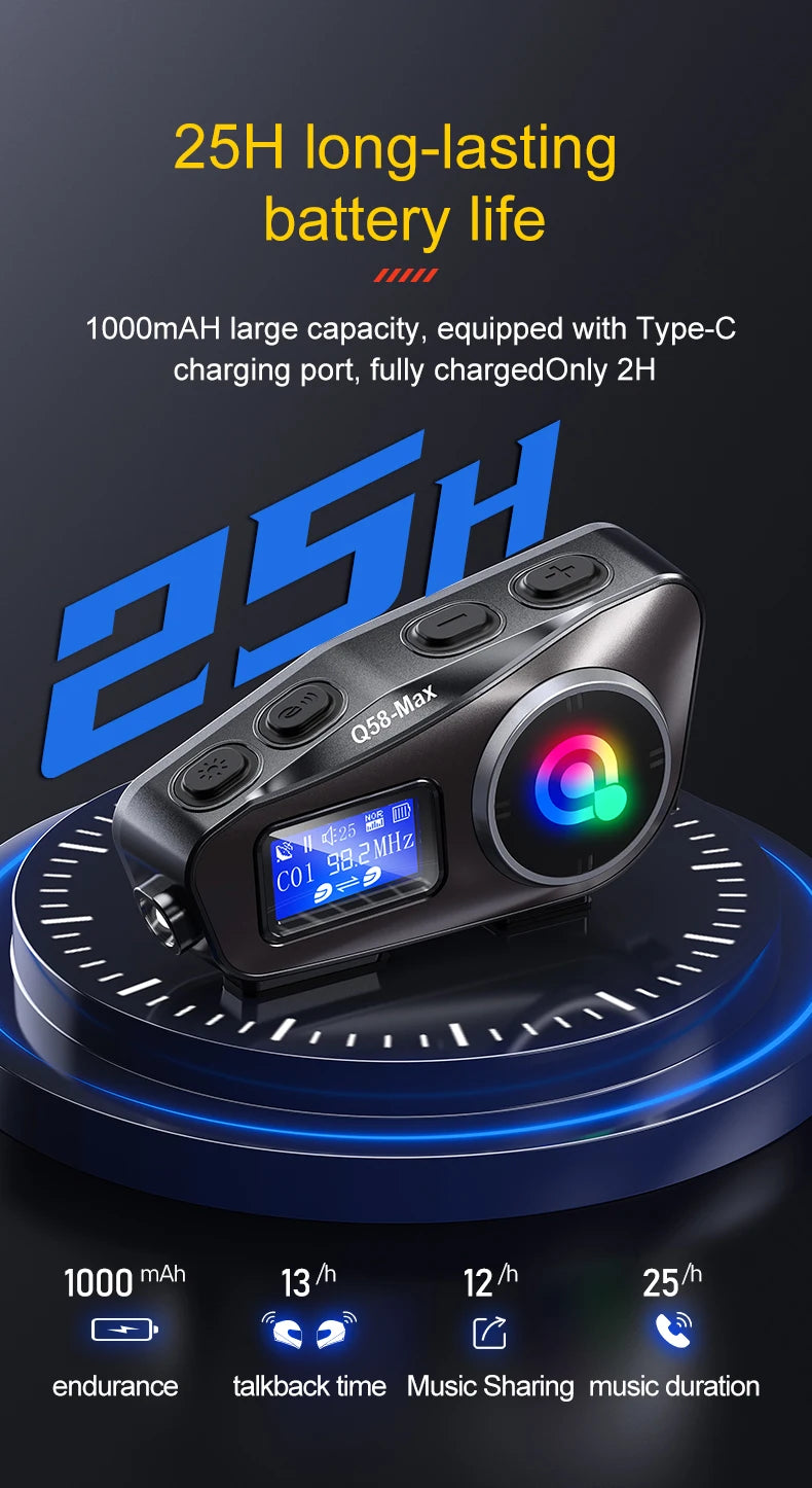Motorcycle Helmet Wireless Bluetooth Headset Intercomunicador Moto LCD Display FM Radio Music Share For 2 Rider 500m intercom