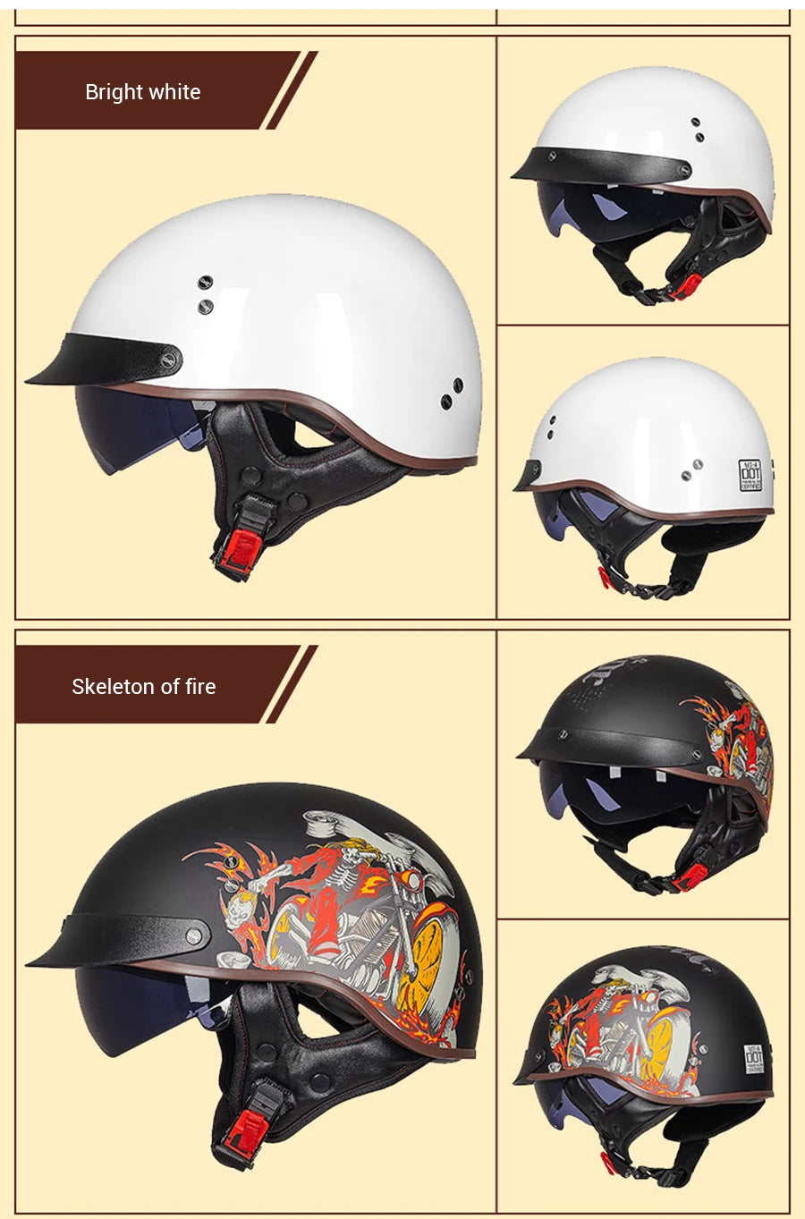 Scooter Biker Motorcycle Half Helmet Summer Motorcycle Helmet Anti Fall Retro Motorbike Half Helmet