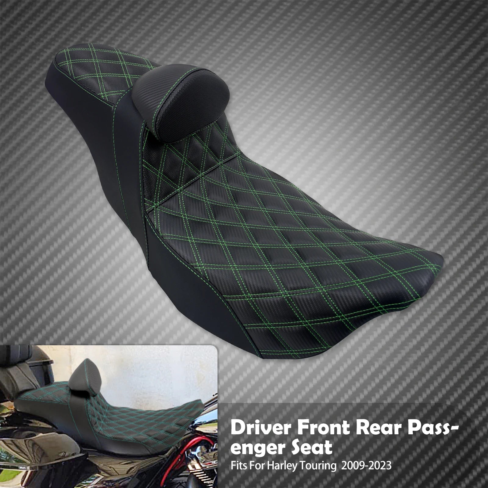 Motorcycle 2-Up Seat With Driver Backrest Cushions Lattice Stitch Front Rear Seat For Harley Touring Electra Glide FLHR 2009-23