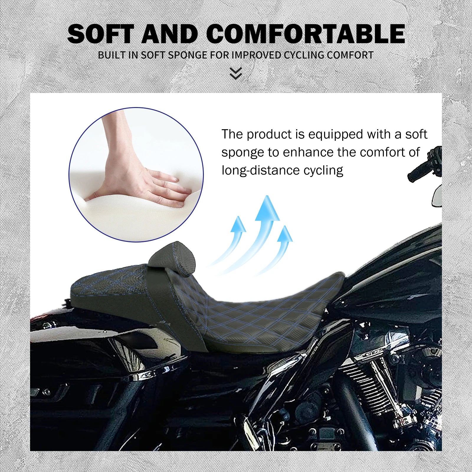 Motorcycle 2-Up Seat With Driver Backrest Cushions Lattice Stitch Front Rear Seat For Harley Touring Electra Glide FLHR 2009-23