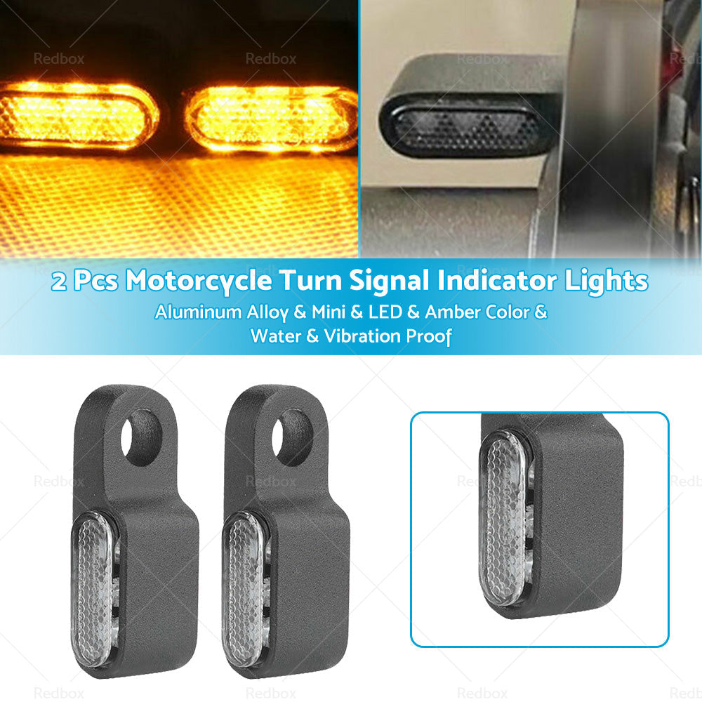 2X Mini LED Motorcycle Turn Signal Indicator Amber Blinker Light Lamp Black 3LED-0